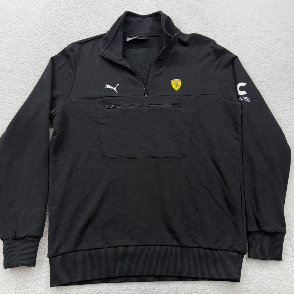 Puma Ferrari Scuderia Mens Quarter Zip Pullover Black Motorsport Jacket Size M